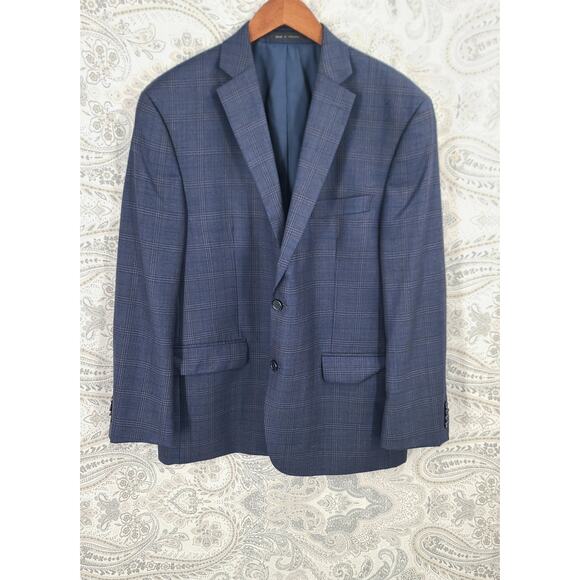 Michael Kors Men's wool navy blue plaid sports jacket 42S Formal Event wedding - Picture 1 of 13